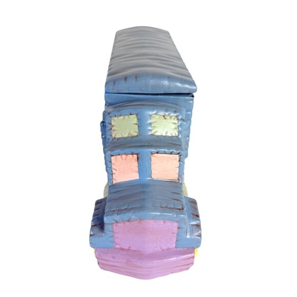 Patchwork Semi Truck Trinket Box Ceramic VTG 70s Kitschy Decor Rare OOAK Driver - Picture 4 of 16